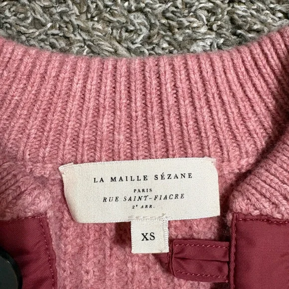 Sézane Pink Wool Cotton Sweater Quater Button Pull Ewen Jumper Rosewood Color - Picture 3 of 10